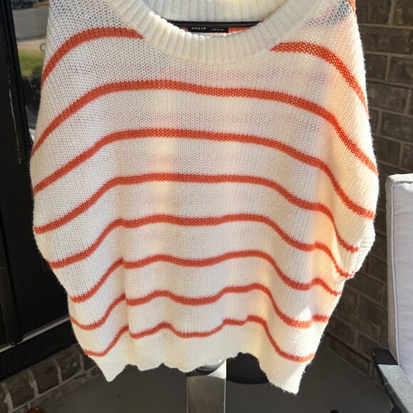 Women's XL White and Orange Striped Short Sleeve Sweater - Picture 2 of 5